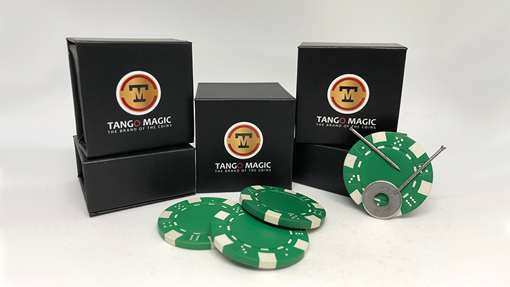 Magnetic Poker Chip Green plus 3 regular chips (PK003G) by Tango Magic - Trick